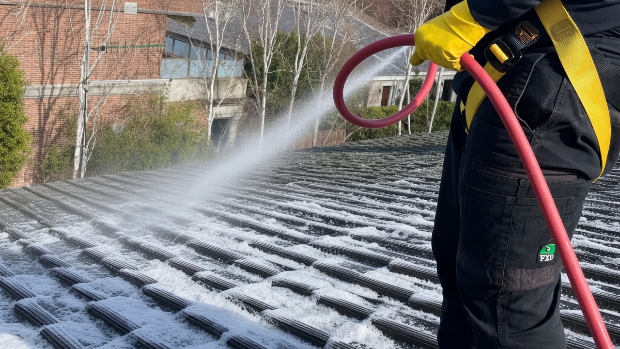 Soft wash foam on a Melbourne tiled roof