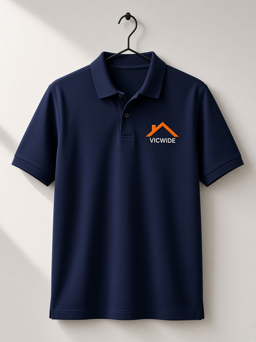 Navy polo on hanger