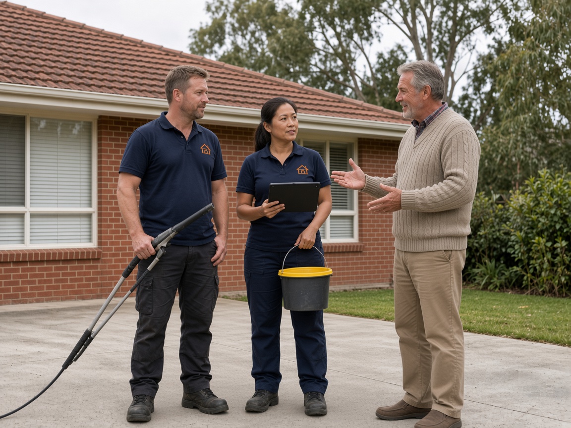 Crew talking to a homeowner